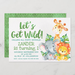 Aquarelle Wild Safari Animaux Invitation d'anniver