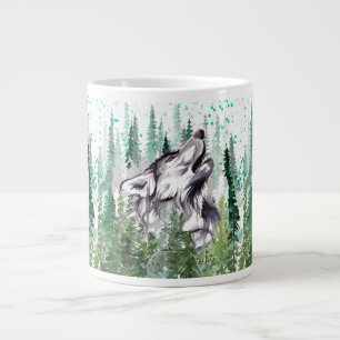 Aquarelle Wolf Mug de café géant Wolf coloré