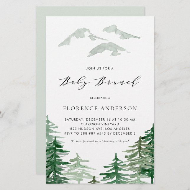 Aquarelle Woodland Baby Brunch Invitation (Devant / Derrière)