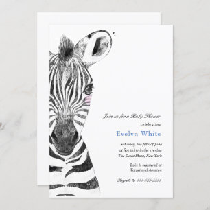 Aquarelle Zèbre invitation Baby shower