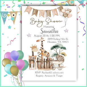 Aquarelle Zoo Animaux Baby shower Invitation