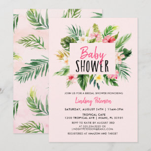 AquarelleFleurs tropicales Invitation Baby shower