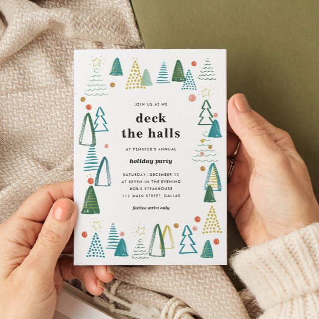 Aquarelles Arbres Noël Invitation (Watercolor Christmas trees party invitation.)