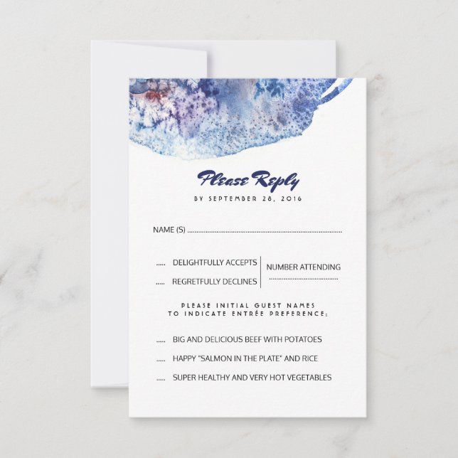 Aquarelles bleu et violet Mariage Carte RSVP (Devant)