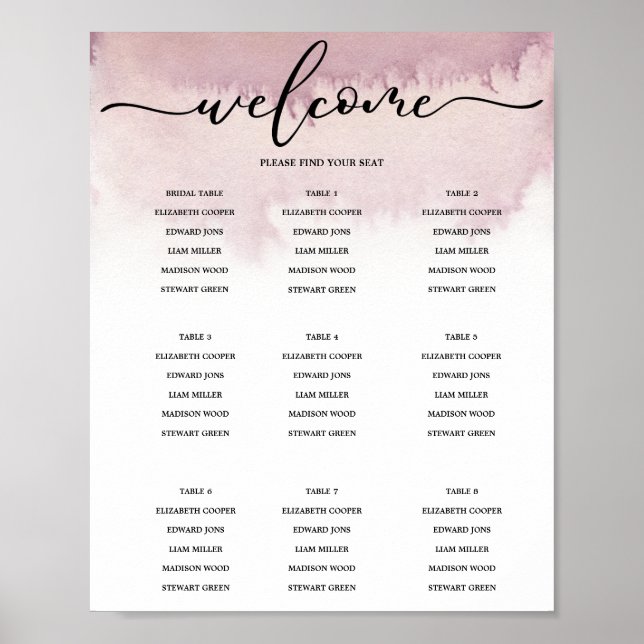 Aquarelles ombres. Tableau des sièges mariages. (Devant)