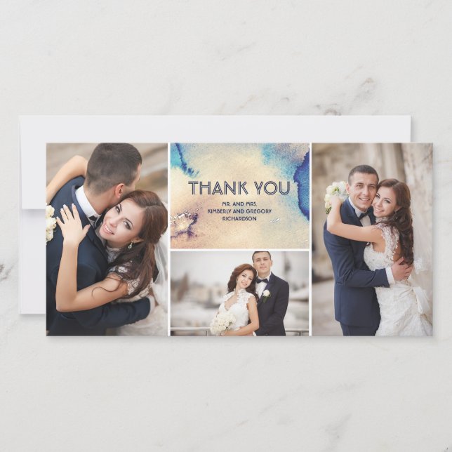 Aquarelles vintages Merci de mariage élégant (Devant)