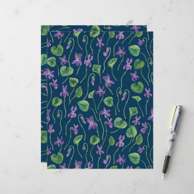Aquarelles violettes sur fond bleu (Devant/Arrière en situation)