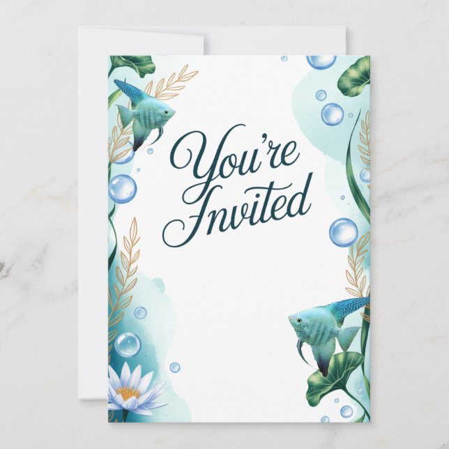 Aquarium Blue Angelfish Mariage Fête Invitation (Devant)