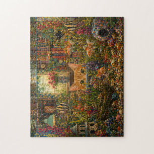 Aquarium félin curieux Puzzle en bois à l'aquarell