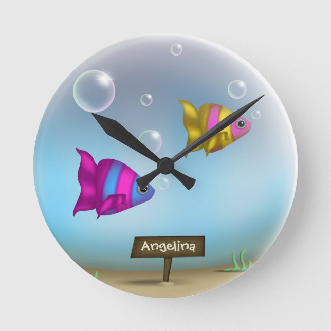 Aquarium Fish Bowl Round Horloge murale personnali (Recto)
