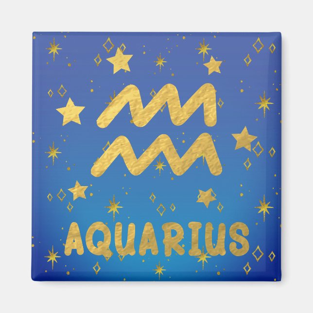 Aquarius Zodiac Blue et Gold Magnet (Devant)
