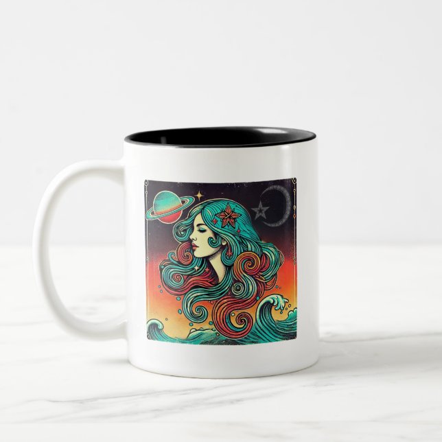 Aquarius Zodiac Café Mug Retro Design (Gauche)