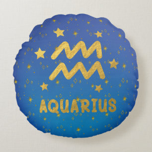 Aquarius Zodiac Coussin bleu et or rond