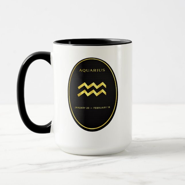 Aquarius Zodiac Gold Oval Emblem Mug | Luxury Astr (Gauche)