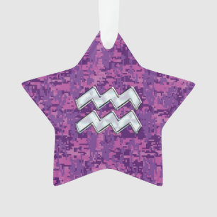 Aquarius Zodiac Sign on fuchsia digital camouflage