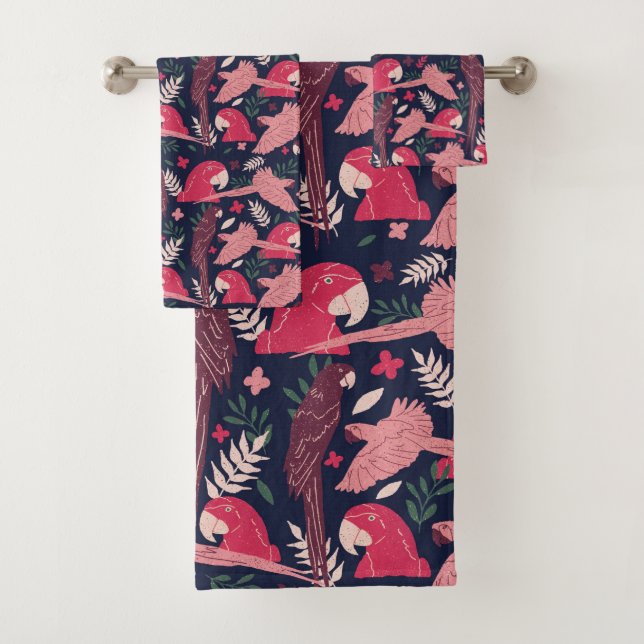 Ara Parrot rouge rose dessin Tropical Leave Motif (En situation)