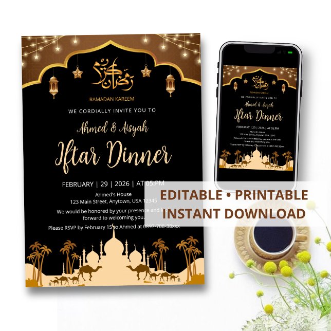 Arabian Desert Night Iftar Invitation with Camels  (Créateur téléchargé)