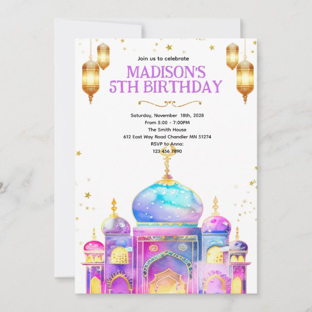 Arabian night birthday party invitation (Devant)