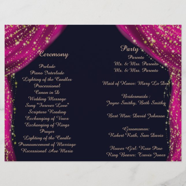 Arabian Nights Magenta & Gold Wedding Programme (Dos)