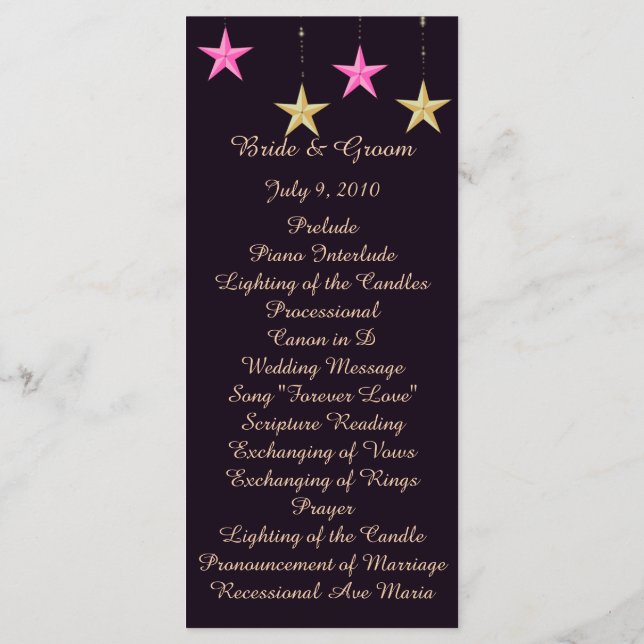 Arabian Nights Stars Programme de mariage Carte (Dos)