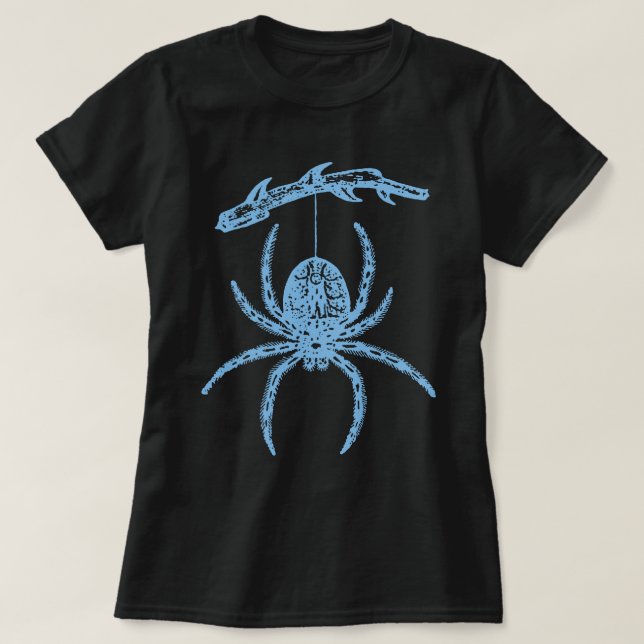 Araignée Bleue Suspendue De La Branche T-Shirt (Design devant)