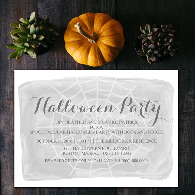 Araignée gris Web Halloween Invitation de la fête (Gray Watercolor Spiderweb Halloween Party Invite)