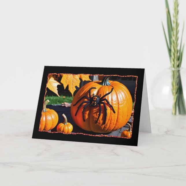 Araignée sur Carte Halloween Citrouille (Devant)