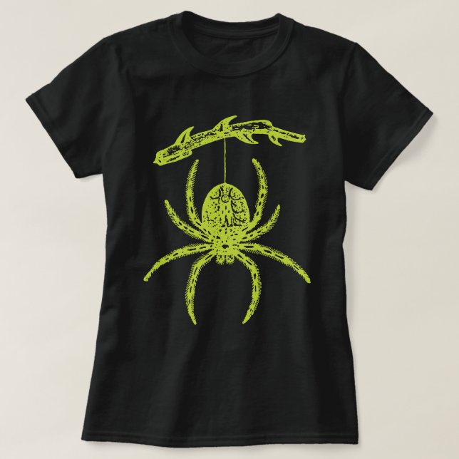 Araignée Verte Suspendue De La Branche T-Shirt (Design devant)