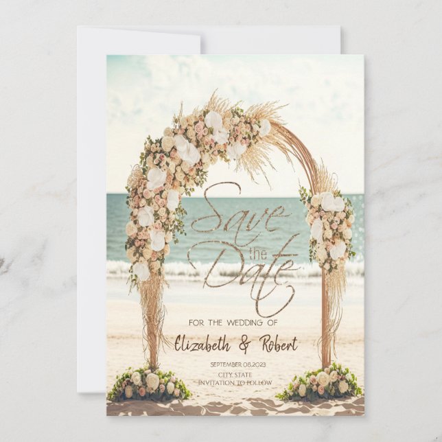 Arbor de mariage de plage Roses d'été La carte de  (Devant)