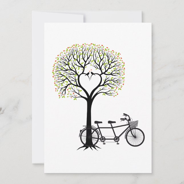 Arbre à coeur Faire-part de mariage avec tandem (Devant)