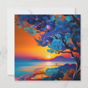 Arbre à fleurs au lac au lever du soleil