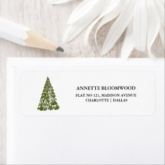 Arbre à pin aquarelle minimal | Étiquette de Noël