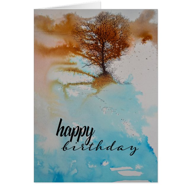 Arbre aquarelle Art joyeuse voeux d'anniversaire (Devant)