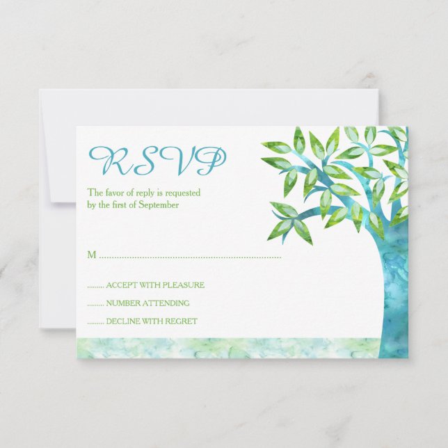Arbre aquarelle Bat mitzvah vert Turquoise RSVP (Devant)