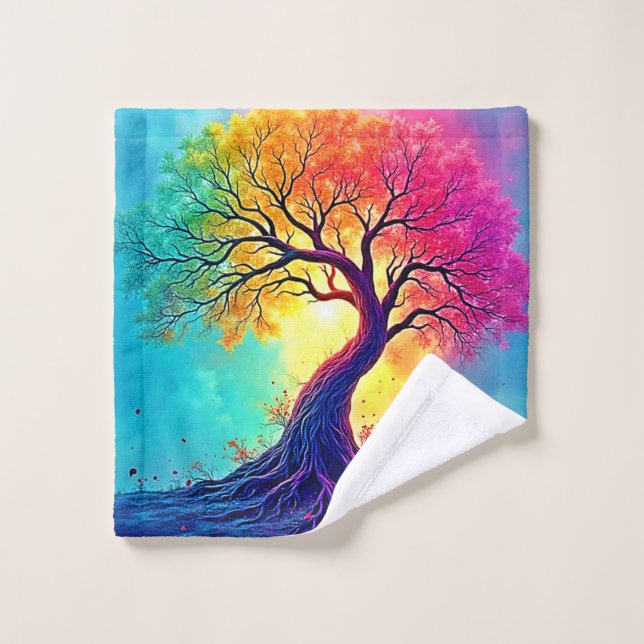 Arbre Arc-en-Ciel : Racines d'Espoir Infini Art (Gant de toilette)
