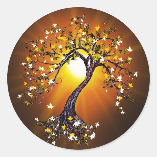 Arbre automnal d'automne à Stickers Coucher du sol (Devant)