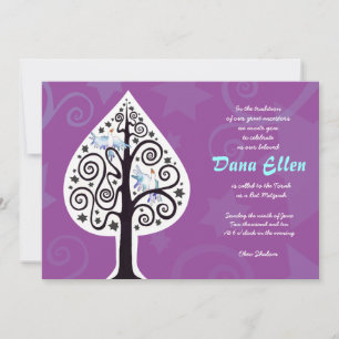 Arbre avec étoiles Bat mitzvah Invitation violet