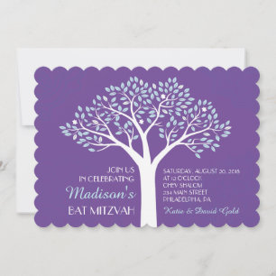 ARBRE AVEC ÉTOILES Bat mitzvah violet Invitation