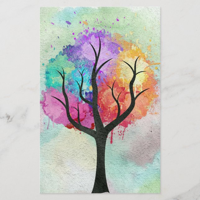Arbre belle couleur Pastel Peinture à l'huile Abst (Devant)