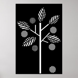 Arbre blanc noir sur affiche arrière - plan noir