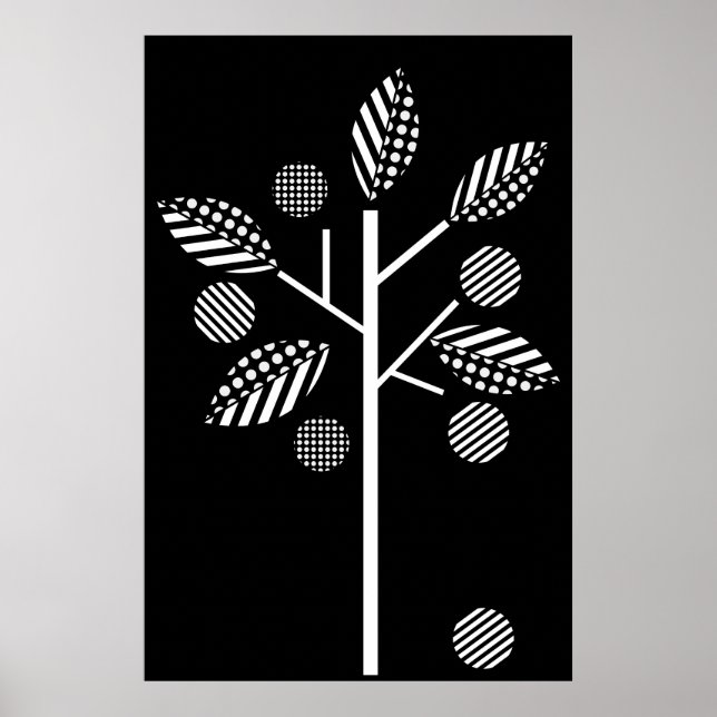 Arbre blanc noir sur affiche arrière - plan noir (Devant)