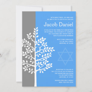 Arbre bleu gris de la vie Barre Mitzvah Invitation