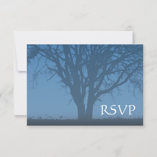 Arbre bleu rustique de la vie Barre Mitzvah RSVP (Devant)