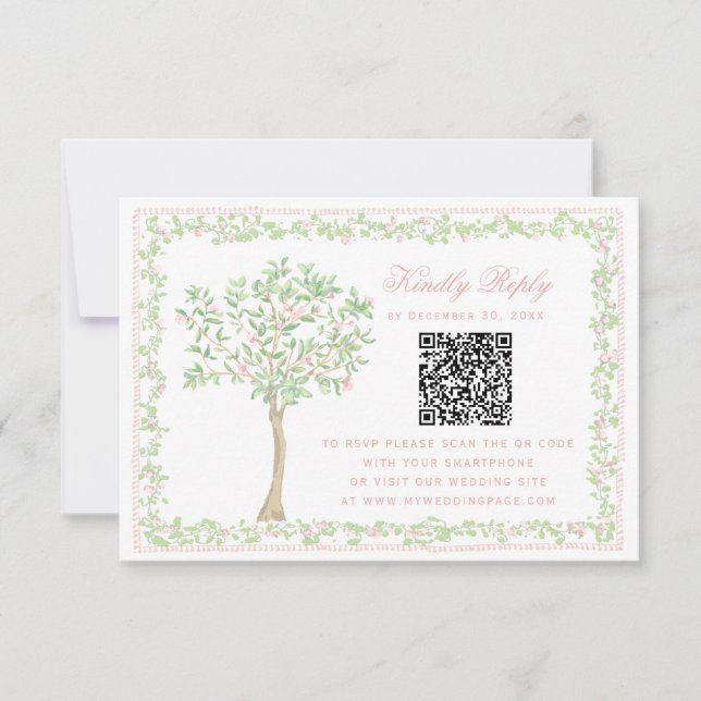 Arbre Blush Sucré  Floral avec cadre RSVP  Code QR (Devant)