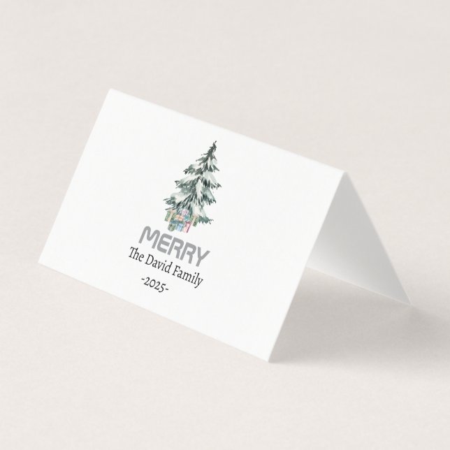 Arbre botanique de Noël pin aquarelle neige joyeus (Front)