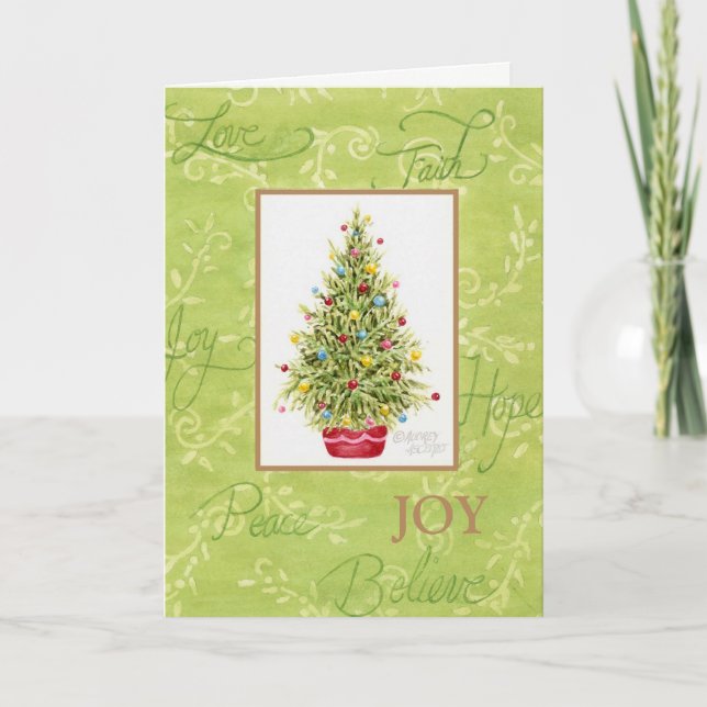 Arbre chrétien de Noël en Pot rouge Carte de voeux (Devant)