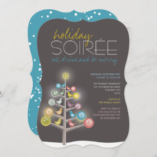 Arbre coloré & Oiseaux Vacances Soiree Invitation 