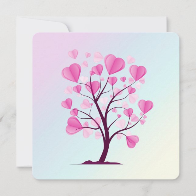 Arbre d'amour Arbre de coeur Pastel rose Aquarelle (Devant)