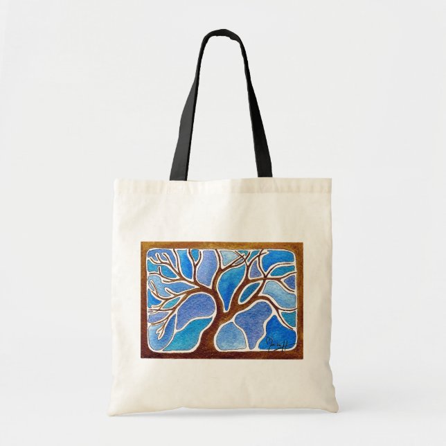 Arbre d'aquarelle dans le bleu - sac fourre-tout (Devant)