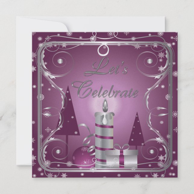 Arbre d'Argent Violet Arbres Ornements Invitations (Devant)